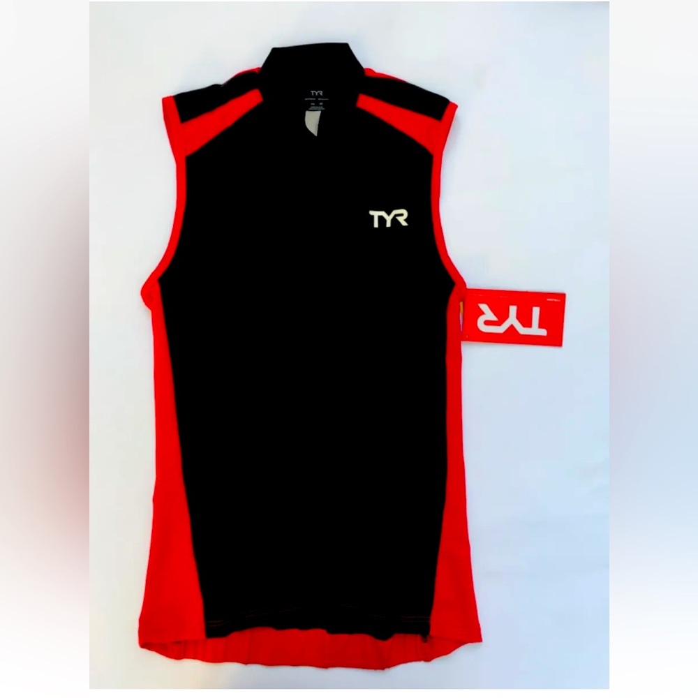 New Men’s TYR - Red Black Cycling Jersey Front Zip Sleeveless - X Small TMSSJ6A